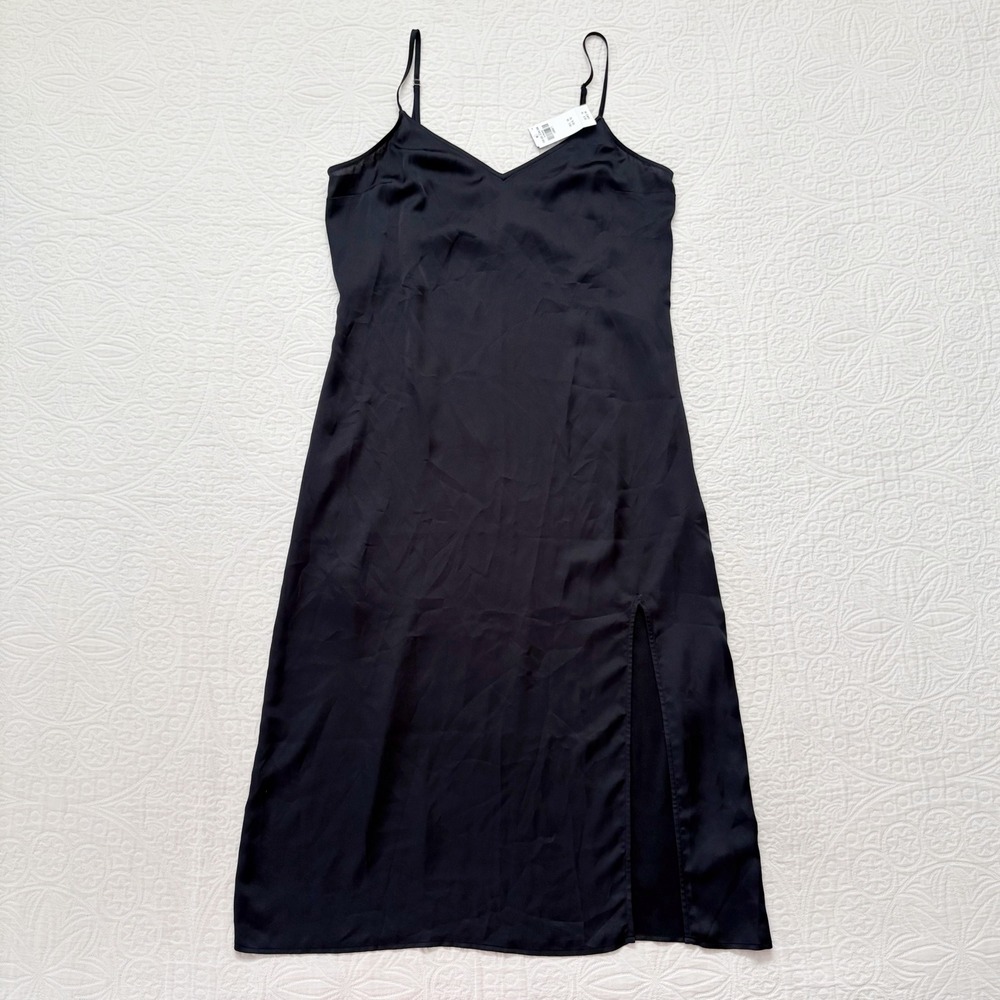 Abercrombie & Fitch Satin Slip Midi Dress, Black Sz L‎ Tall